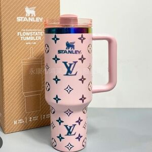 Stanley Pink Tumbler with Blue Accents